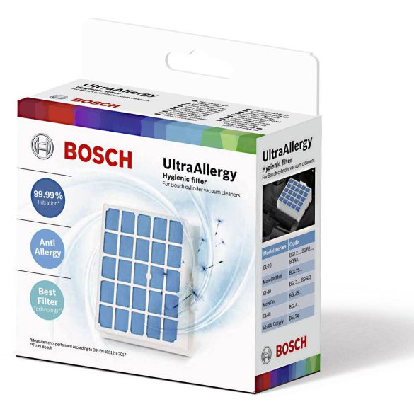 Porszívó UltraAllergy Hepa Filter Bosch / Siemens BGBS4HYG1/01 / VSZ4G340/01 / BBZ156UF(00) / 00578861 Gyári MOSHATÓ