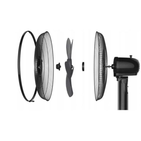 Álló ventilátor – 40 cm átmérő, 3 sebességfokozat, forgatható fej (50 W), fekete /szürke
