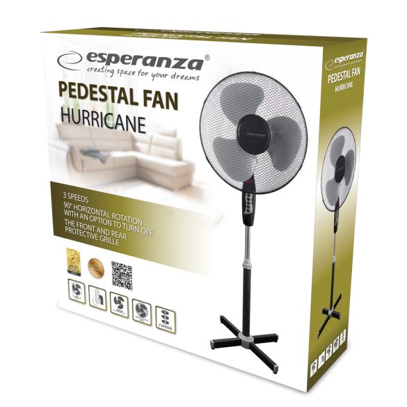 Álló ventilátor – 40 cm átmérő, 3 sebességfokozat, forgatható fej (50 W), fekete /szürke