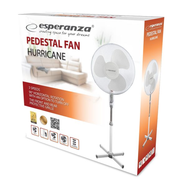 Álló ventilátor – 40 cm átmérő, 3 sebességfokozat, forgatható fej (50 W), fehér